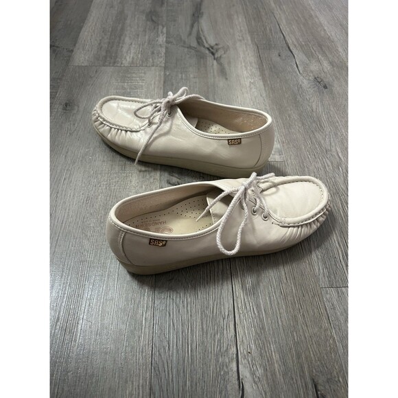 SAS Size 8.5 Women’s SIESTA BONE LEATHER Cream/Ivory Handsewn In USA Lace Up - Picture 4 of 12